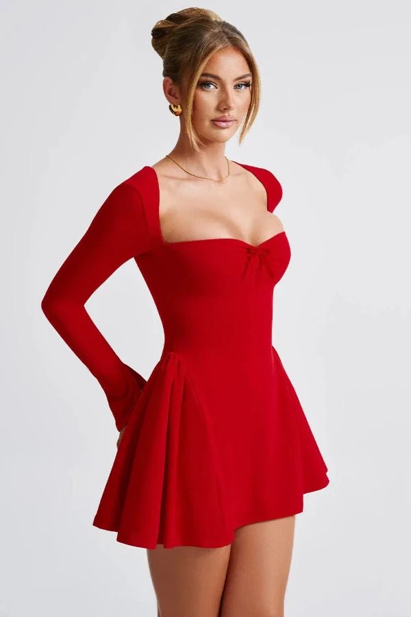 Women's red tulle midi dress with a sweetheart neckline