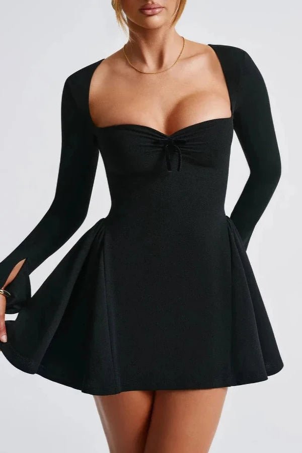 Women's black tulle midi dress with a sweetheart neckline