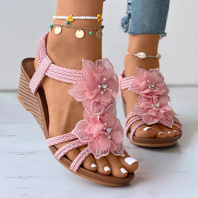 Sophie | Wedge Sandals Floral Medium Heels 0