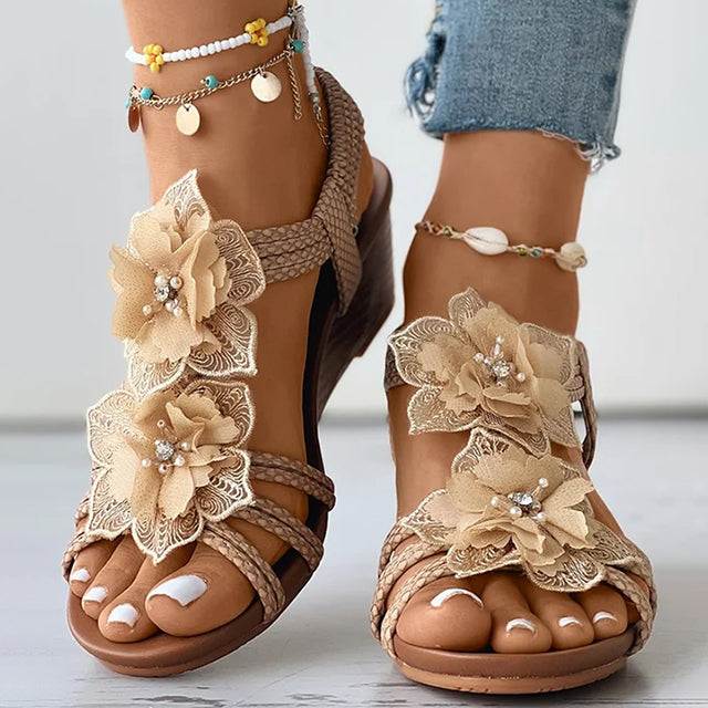 Sophie | Wedge Sandals Floral Medium Heels 10