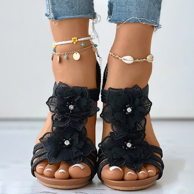 Sophie | Wedge Sandals Floral Medium Heels 4