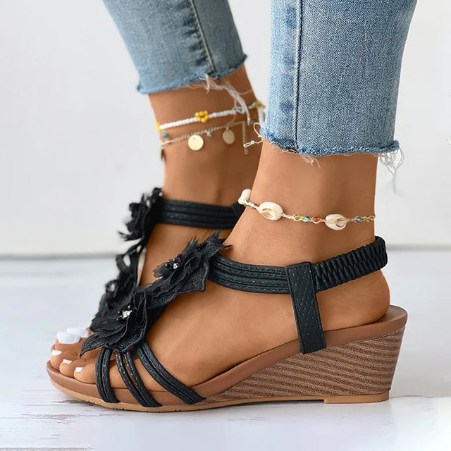 Sophie | Wedge Sandals Floral Medium Heels 6