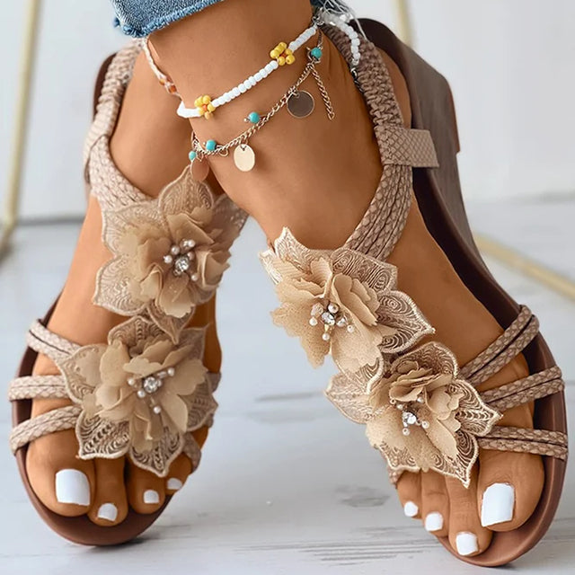 Sophie | Wedge Sandals Floral Medium Heels 7