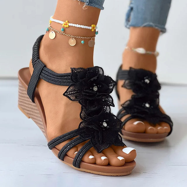 Sophie | Wedge Sandals Floral Medium Heels 9