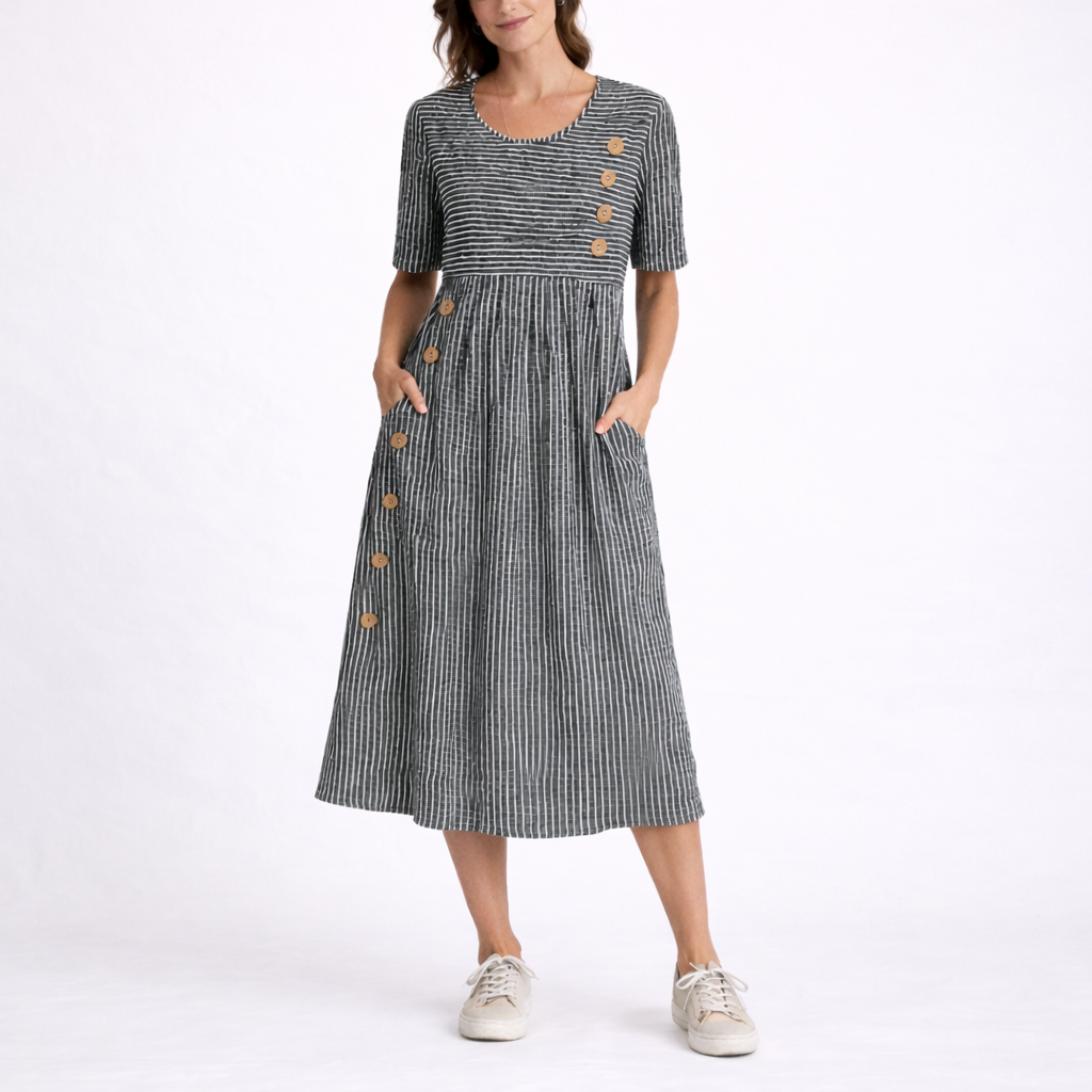 Women's blue striped midi dress for summer