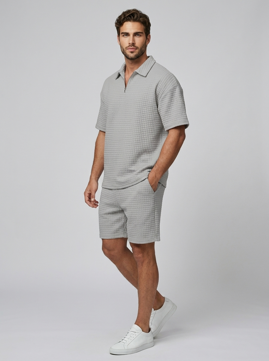 Waffle Knit Polo and Shorts Co-ord Set