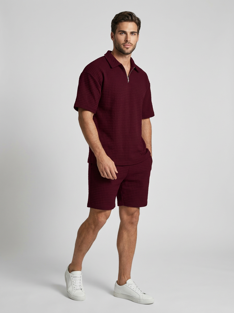 Waffle Knit Polo and Shorts Co-ord Set