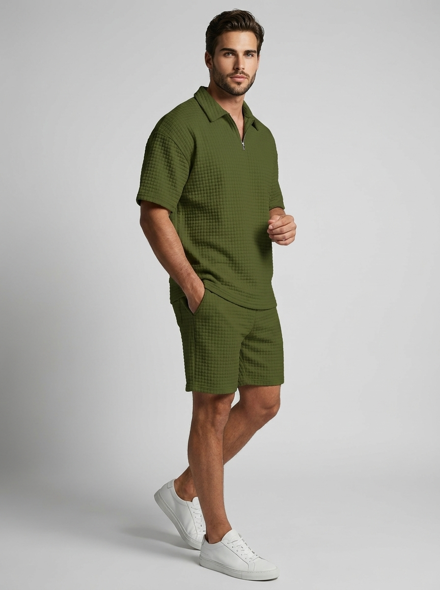 Waffle Knit Polo and Shorts Co-ord Set