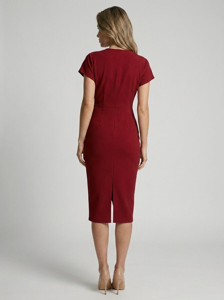V-Neck Wrap Midi Dress with Side Slit
