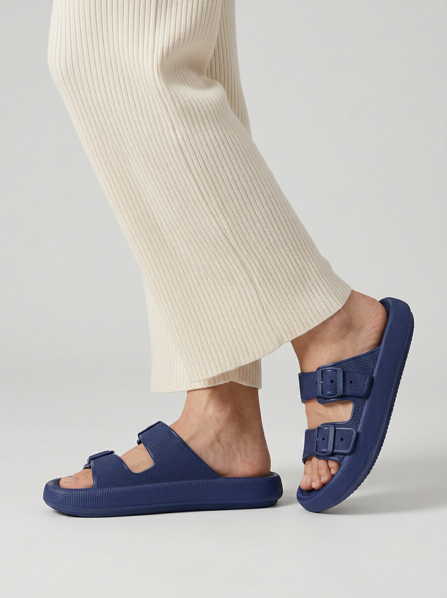 Women's brown EVA double-buckle footbed sandals