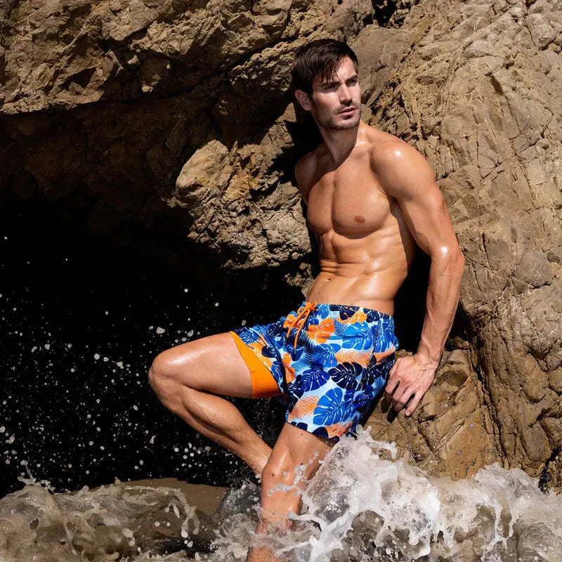 Men's light blue quick-dry swim shorts with inner liner