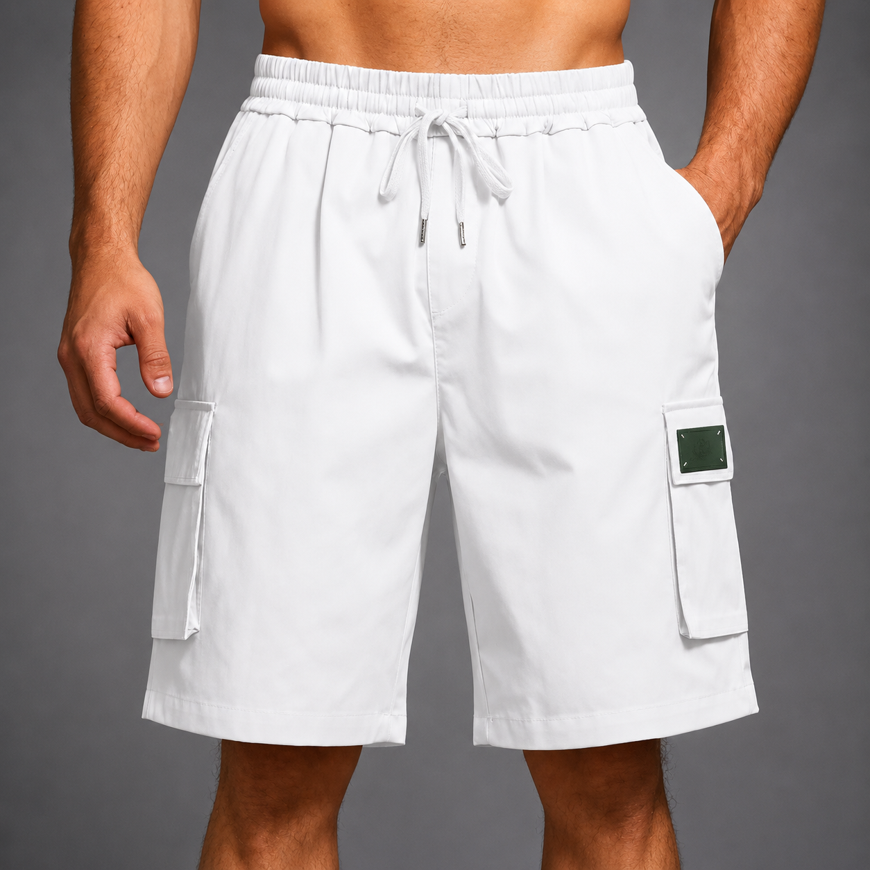 Men's beige utility cargo shorts