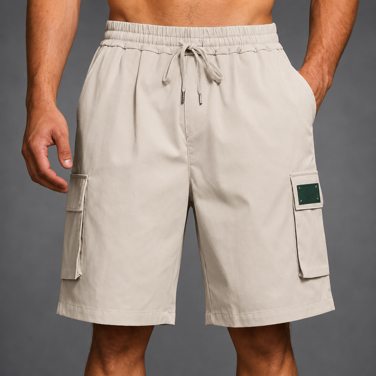 Men's beige utility cargo shorts