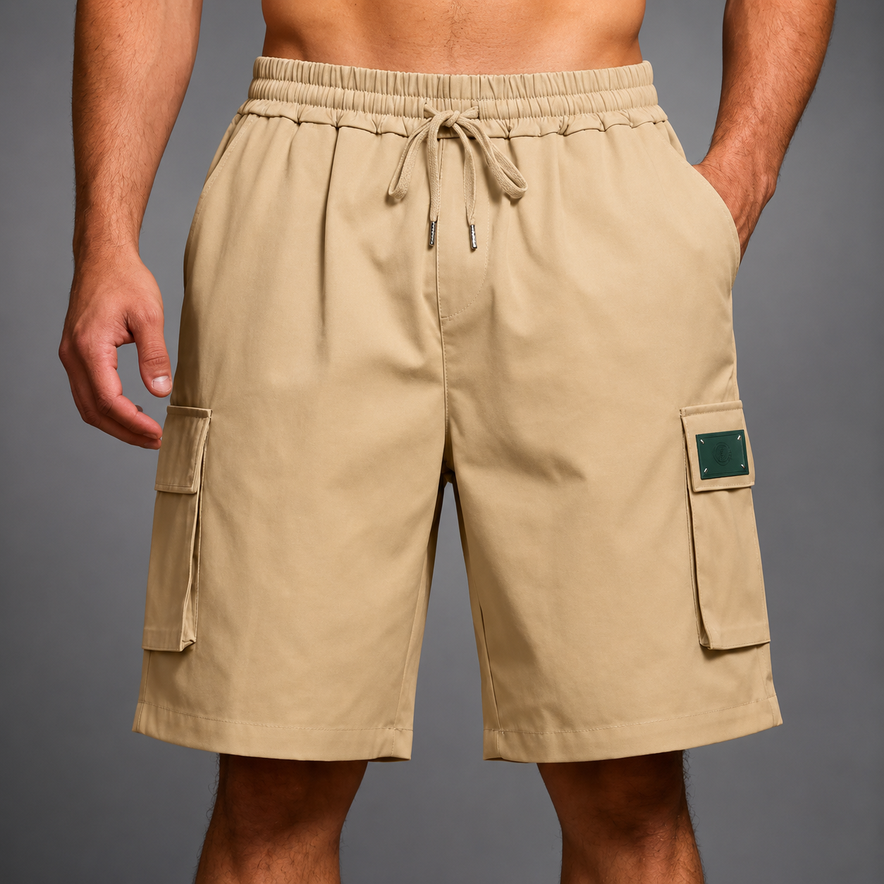 Men's beige utility cargo shorts