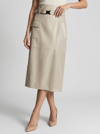 Women's Asymmetric Leather Midi Skirt with Belt