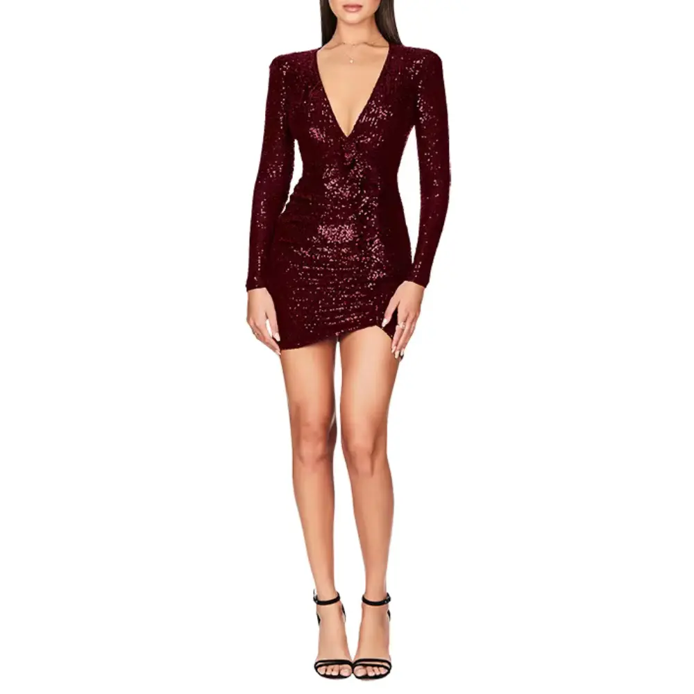 Vera | Mini Dress Sequin Plunging Long Sleeve 4