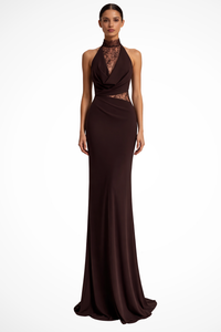 Women's Halter Lace Panel Maxi Dress - Wedding Guest