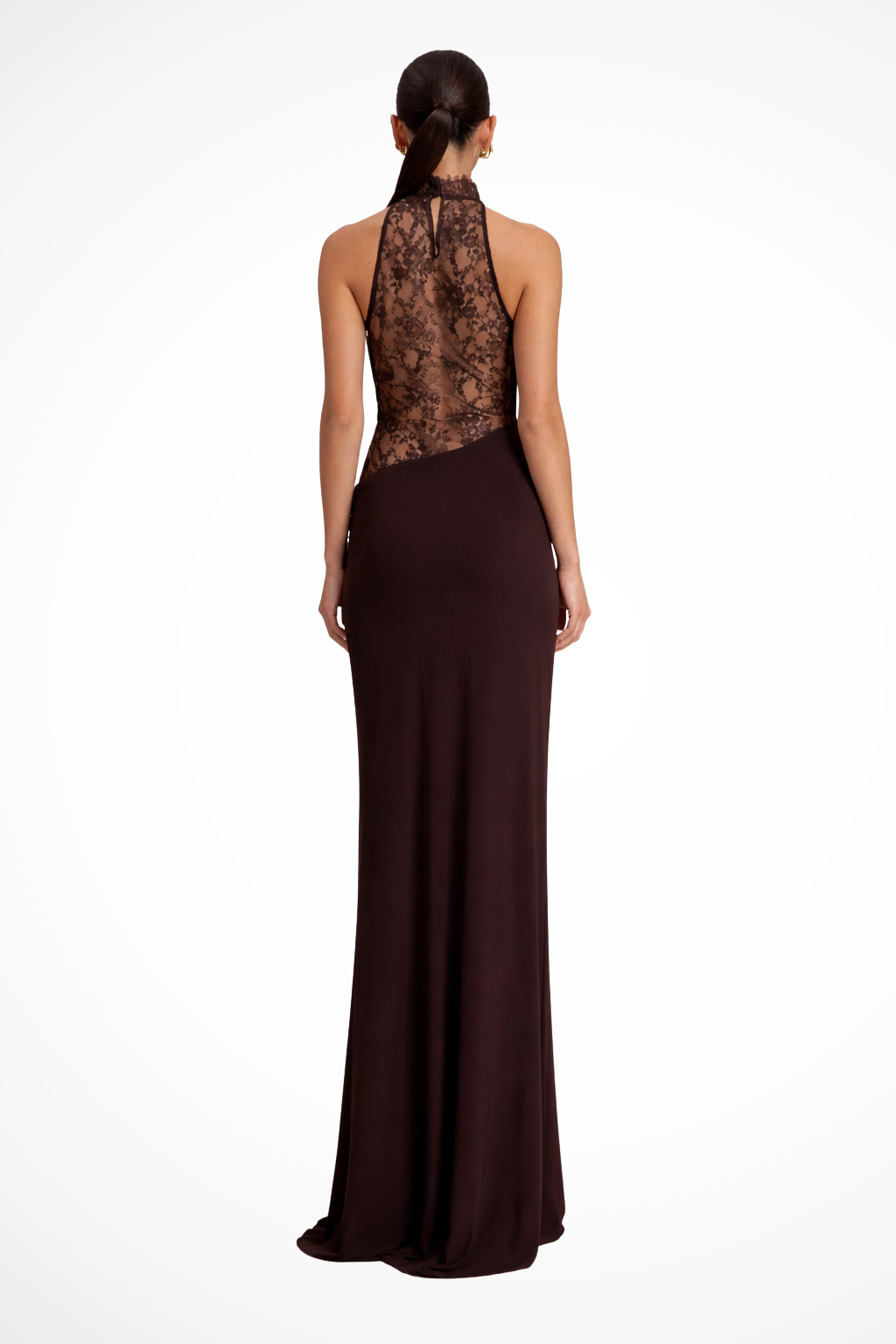 Women's halter neck lace panel maxi dress