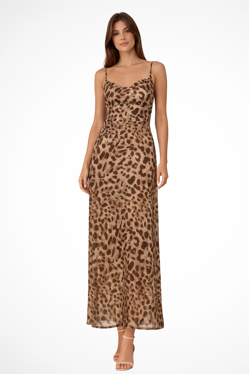Women's leopard print strappy maxi dress with open back