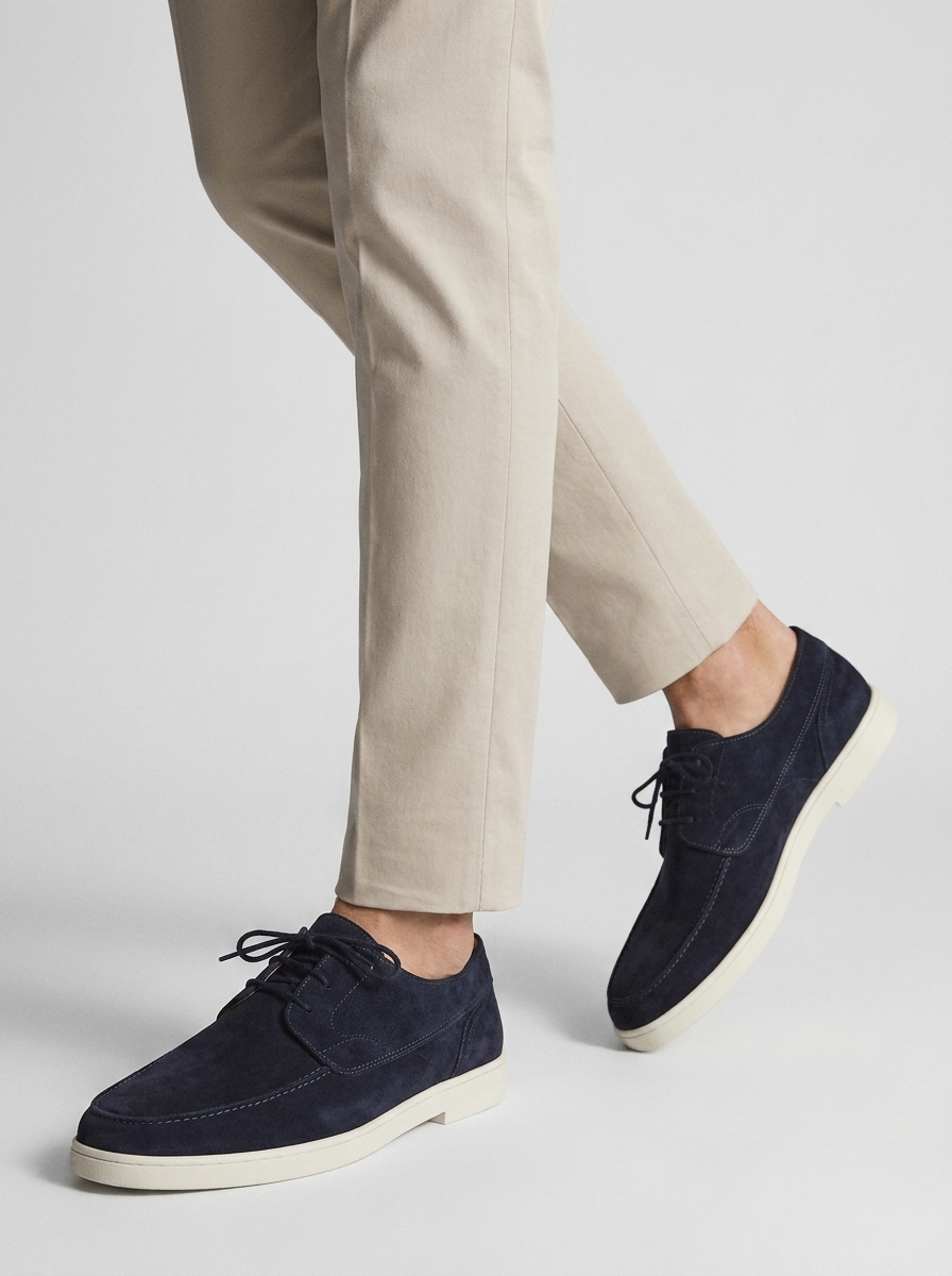 Men's beige suede lace-up loafers with light sole