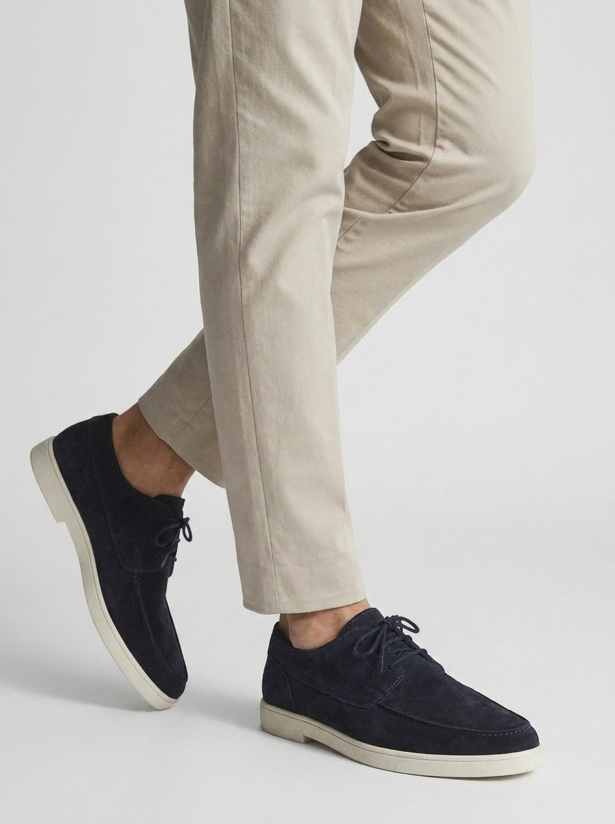 Men's beige suede lace-up loafers with light sole