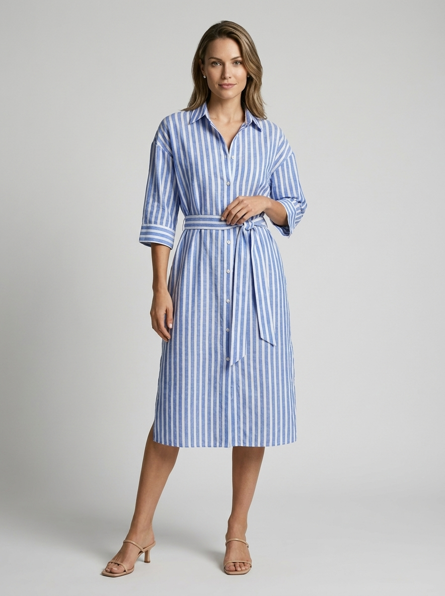 Striped Midi Shirt Dress for Summer