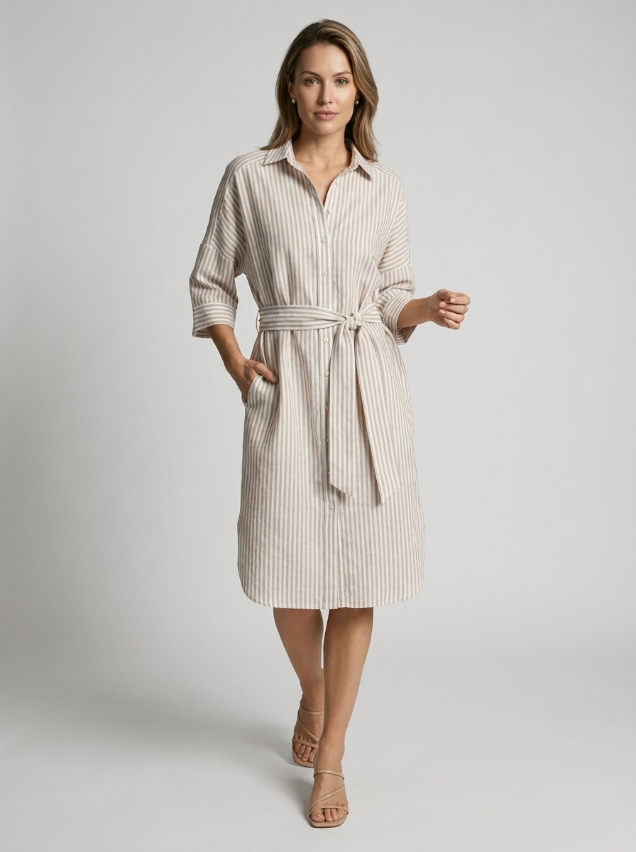Striped Midi Shirt Dress for Summer