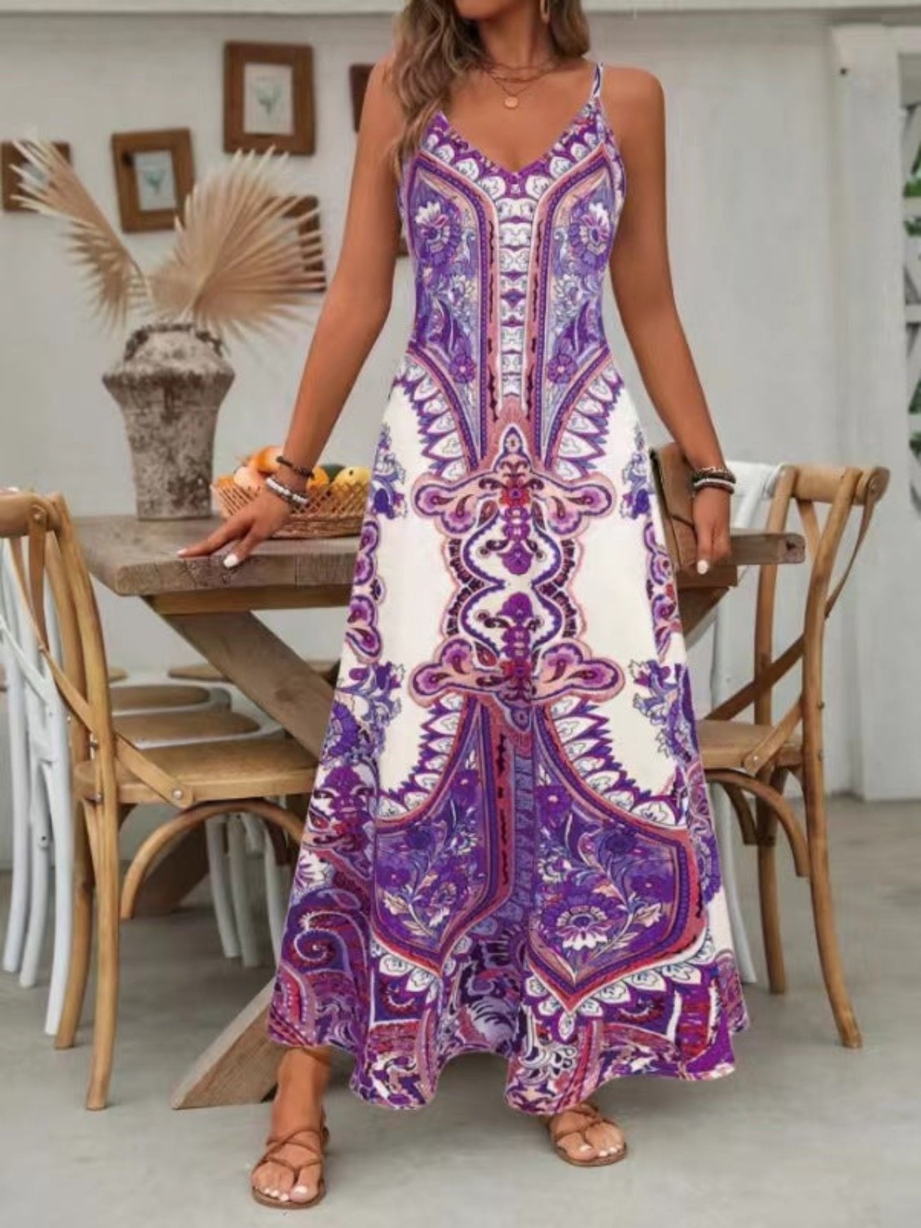 White Maxi Dress V-Neck Spaghetti Strap 2