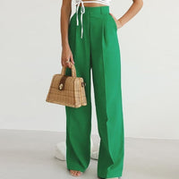 Wide Leg Trousers High-Waisted Pleated Green
