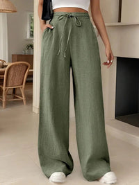 Wide Leg Trousers High Waisted Drawstring Fit