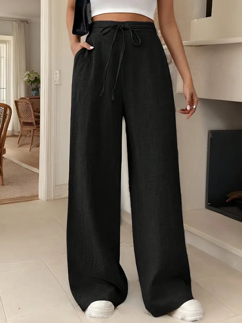 Wide Leg Trousers High Waisted Drawstring Fit 2