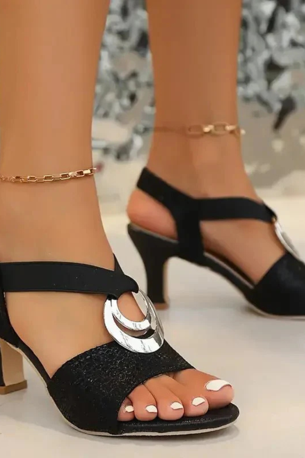 Women's beige embellished strappy block heel sandals