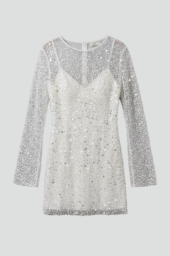 Women's white mesh overlay mini party dress with sleeveless underlayer
