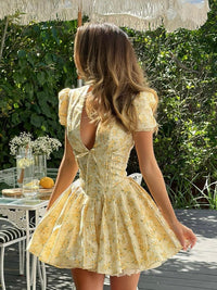 Women's A-Line Floral Mini Dress With Puff Sleeves