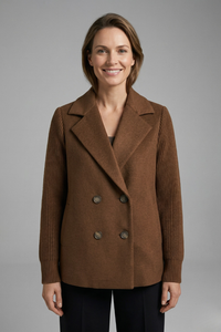 Women's Double-Breasted Blazer with Ribbed Sleeves for Autumn Layering
