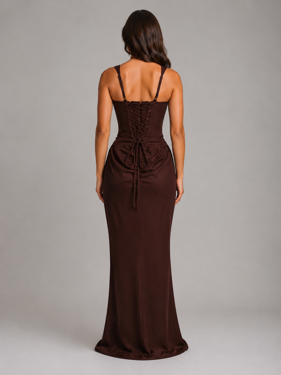 Women's brown square neck bodycon maxi dress