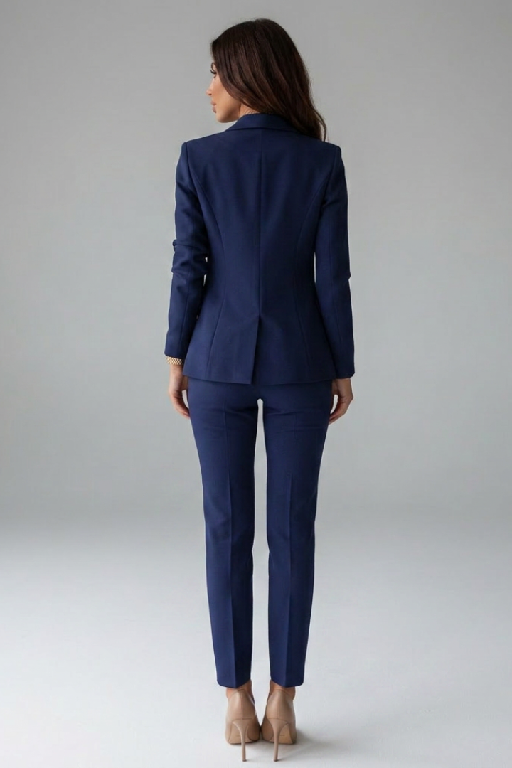 Women's navy blue double-breasted blazer co-ord set for smart office wear