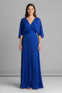 Women's Long Sleeve Maxi Dress with Pleated Skirt and Wrap Front
