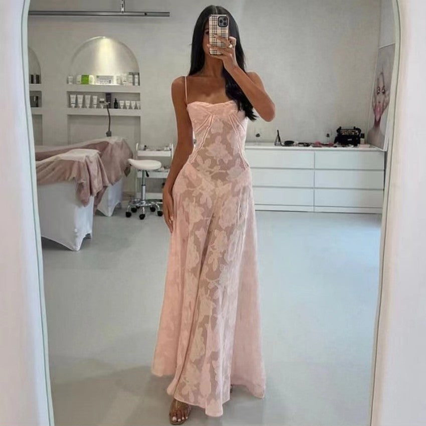Women's black floral lace maxi dress with sweetheart neckline