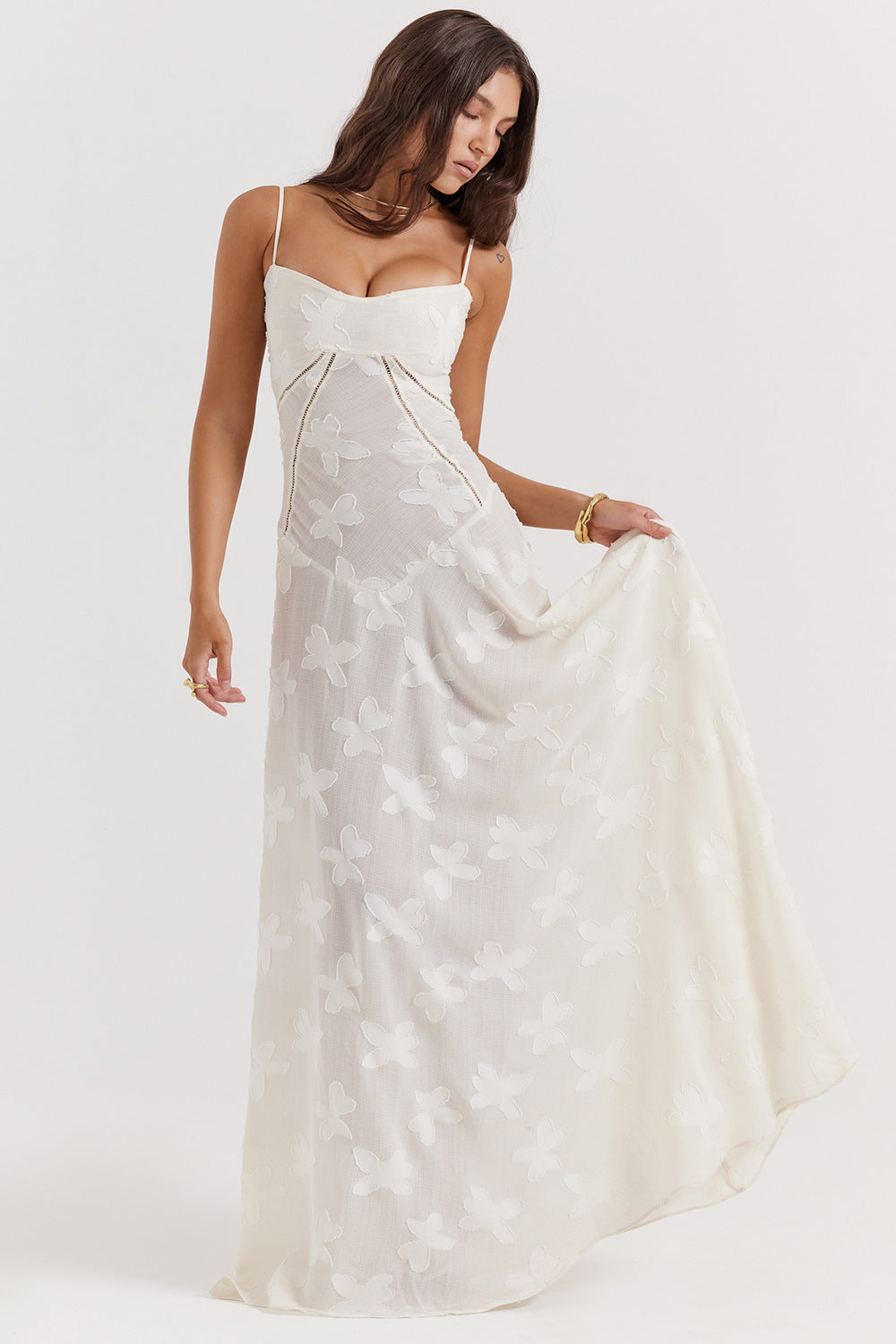 Women's pink floral lace maxi dress with sweetheart neckline