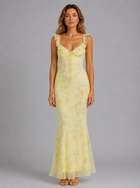 Women's Floral Ruffle Strap Maxi Dress for Summer Holidays