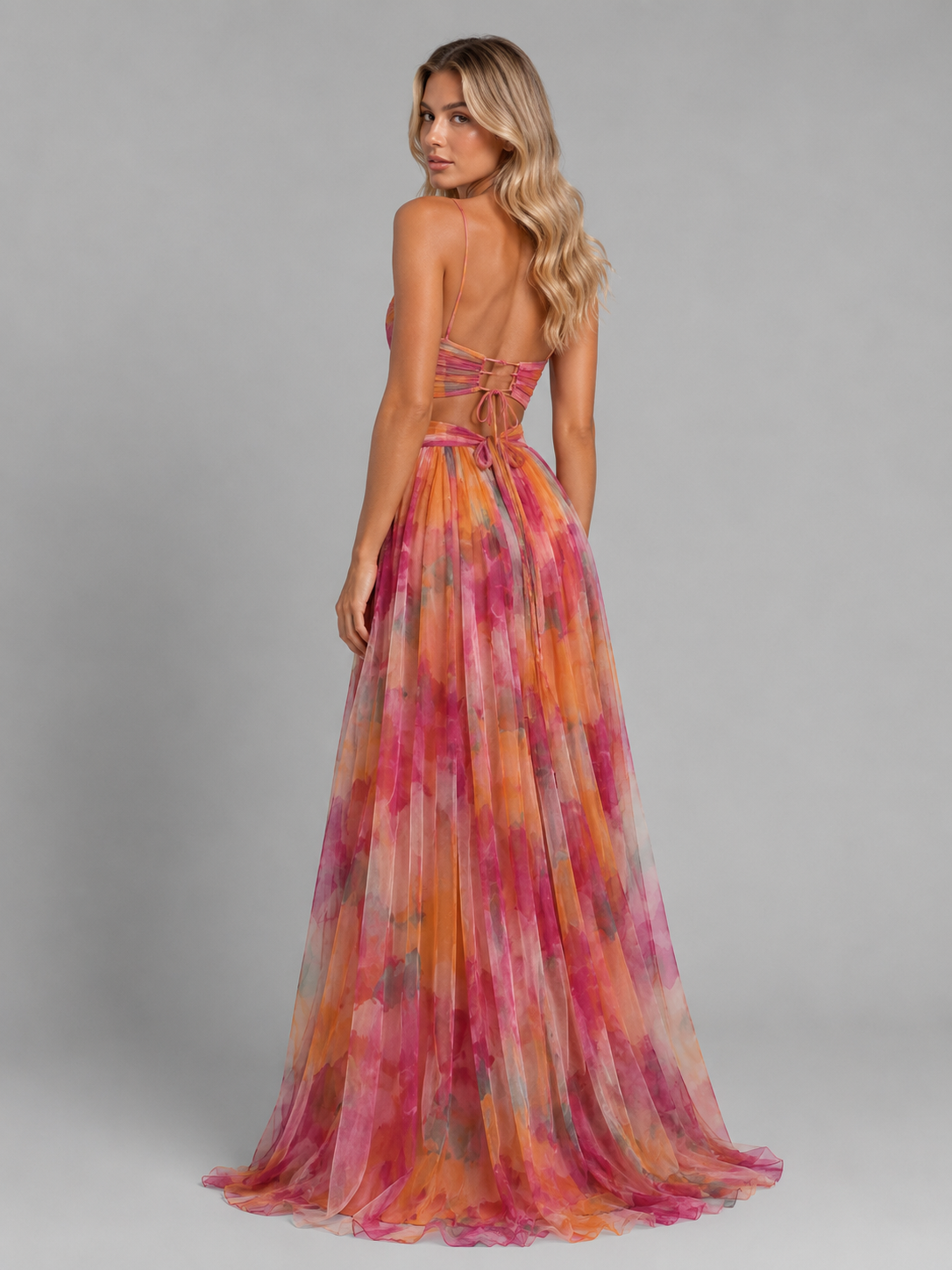 Women's orange floral v-neck maxi dress