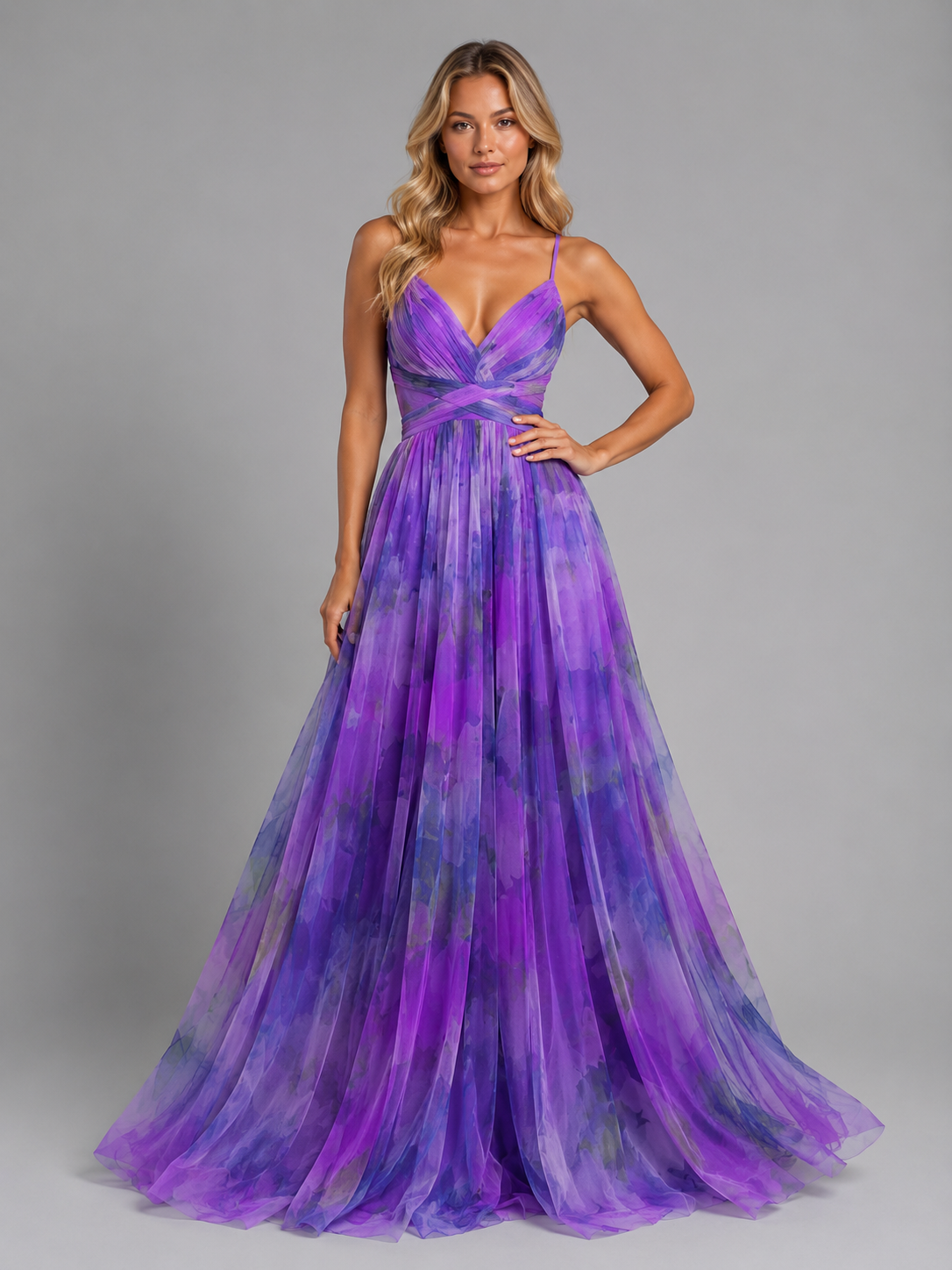 Women's orange floral v-neck maxi dress