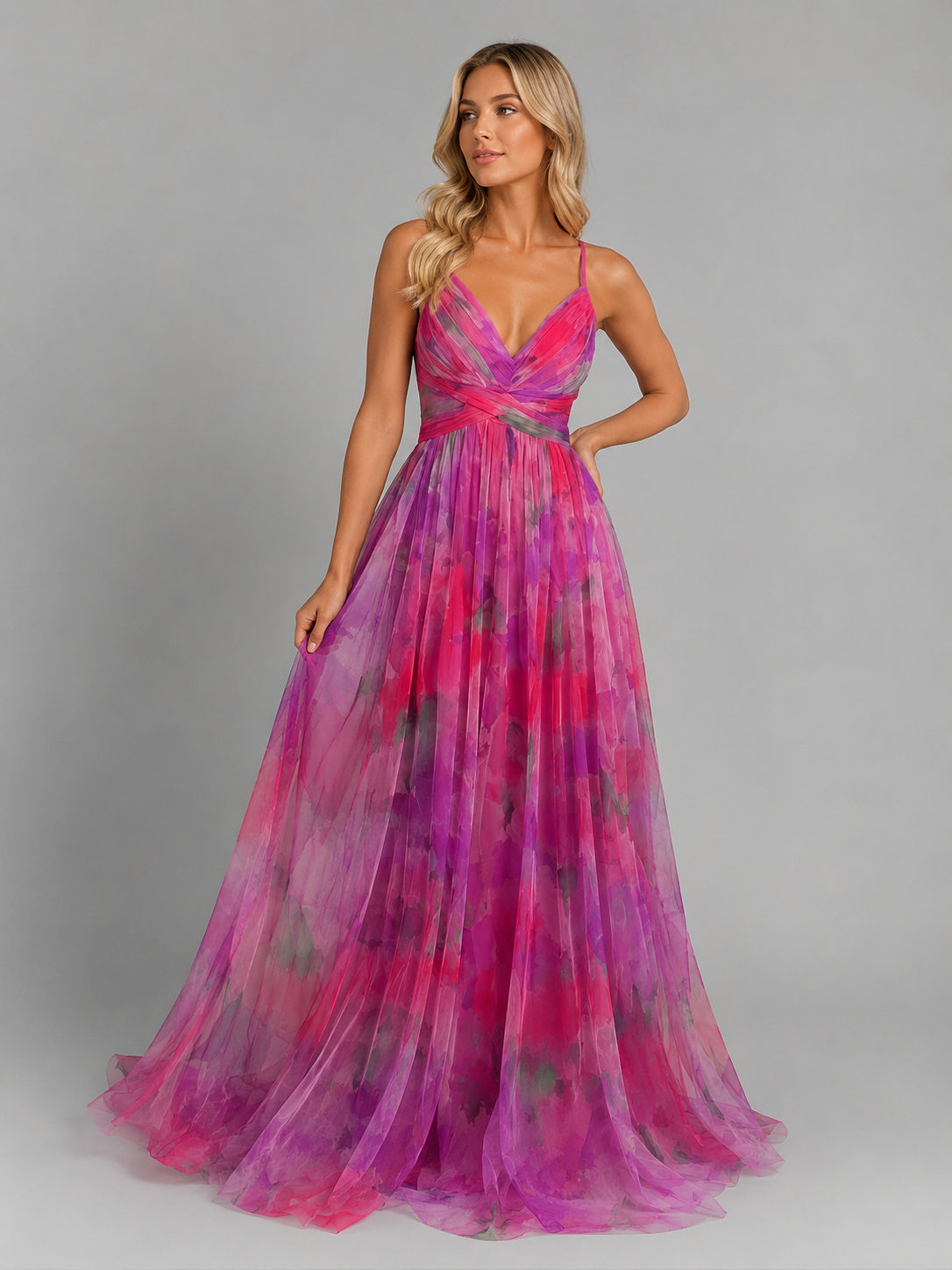 Women's green floral v-neck maxi dress