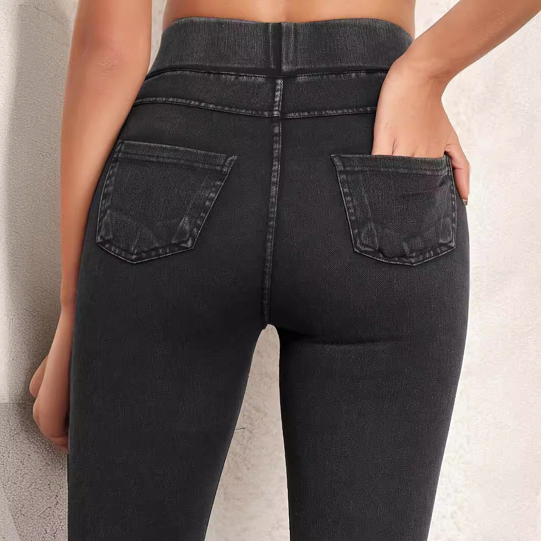 Women's black high waisted pull on skinny jeggings