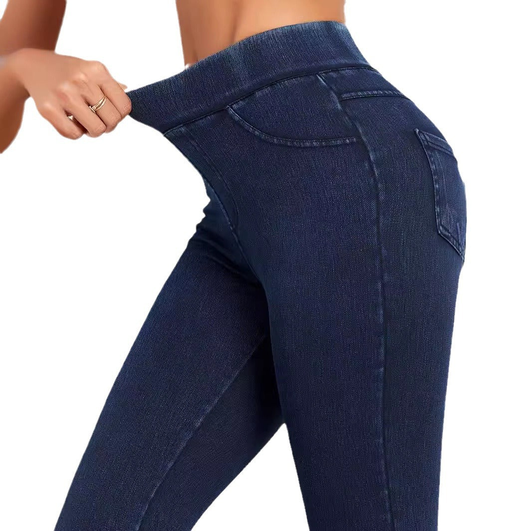 Women's navy high waisted pull on skinny jeggings