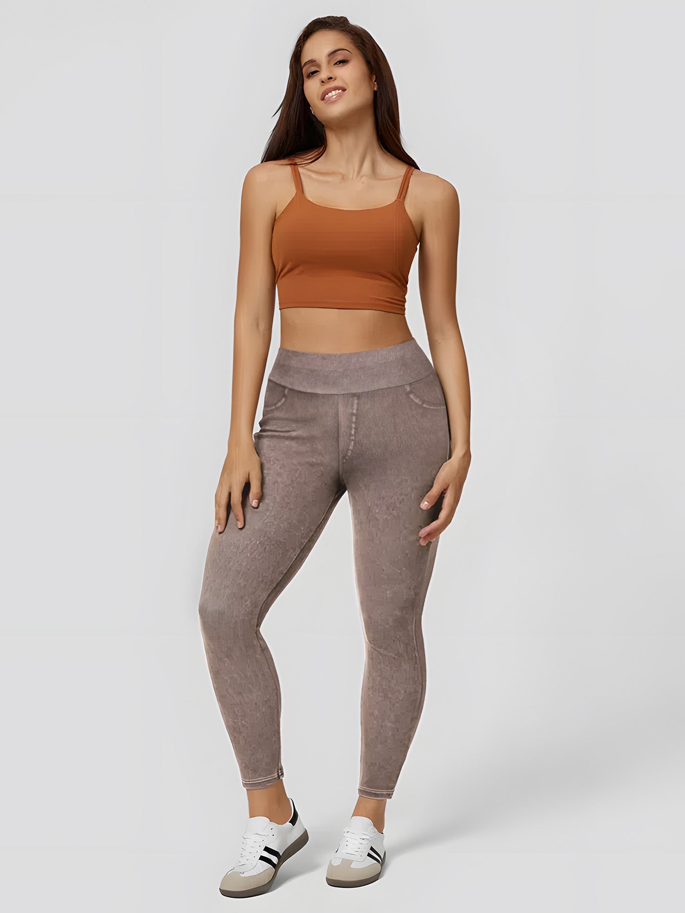 Women's navy high waisted pull on skinny jeggings