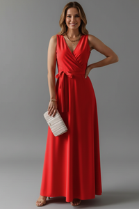Women's Sleeveless Summer Maxi Dress with Waist Tie