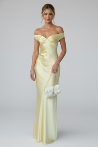 Women's Off-Shoulder Maxi Dress with Folded Bardot Neckline