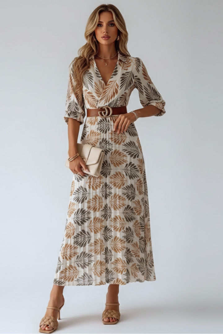 Women's floral printed summer maxi dress with elbow-length sleeves